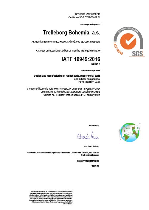 Trelleborg Bohemia - IATF 16949
