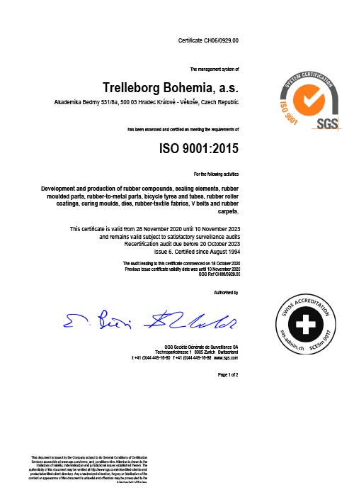 Trelleborg Bohemia - ISO 9001
