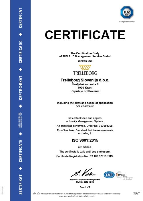 Trelleborg Slovenija - ISO 9001